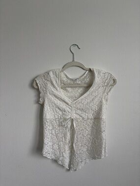 Orage Cream Lace Tie-Front Cap Sleeve Blouse